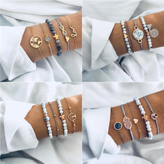 ZORCVENS 5Pcs/lot Bohemian Map Charm Bracelets Set Bangles For Women Multilayer Crystal Beads Heart Bracelet Gift
