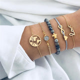 ZORCVENS 5Pcs/lot Bohemian Map Charm Bracelets Set Bangles For Women Multilayer Crystal Beads Heart Bracelet Gift
