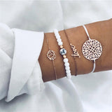 ZORCVENS 5Pcs/lot Bohemian Map Charm Bracelets Set Bangles For Women Multilayer Crystal Beads Heart Bracelet Gift