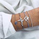 ZORCVENS 5Pcs/lot Bohemian Map Charm Bracelets Set Bangles For Women Multilayer Crystal Beads Heart Bracelet Gift