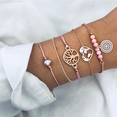 ZORCVENS 5Pcs/lot Bohemian Map Charm Bracelets Set Bangles For Women Multilayer Crystal Beads Heart Bracelet Gift