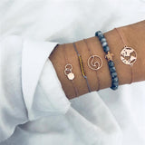 ZORCVENS 5Pcs/lot Bohemian Map Charm Bracelets Set Bangles For Women Multilayer Crystal Beads Heart Bracelet Gift