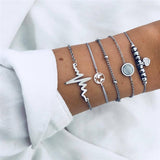 ZORCVENS 5Pcs/lot Bohemian Map Charm Bracelets Set Bangles For Women Multilayer Crystal Beads Heart Bracelet Gift