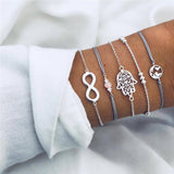 ZORCVENS 5Pcs/lot Bohemian Map Charm Bracelets Set Bangles For Women Multilayer Crystal Beads Heart Bracelet Gift