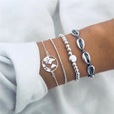 ZORCVENS 5Pcs/lot Bohemian Map Charm Bracelets Set Bangles For Women Multilayer Crystal Beads Heart Bracelet Gift