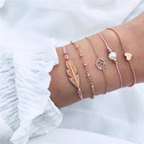 ZORCVENS 5Pcs/lot Bohemian Map Charm Bracelets Set Bangles For Women Multilayer Crystal Beads Heart Bracelet Gift