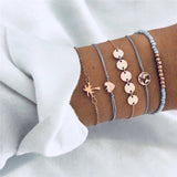 ZORCVENS 5Pcs/lot Bohemian Map Charm Bracelets Set Bangles For Women Multilayer Crystal Beads Heart Bracelet Gift