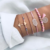 ZORCVENS 5Pcs/lot Bohemian Map Charm Bracelets Set Bangles For Women Multilayer Crystal Beads Heart Bracelet Gift