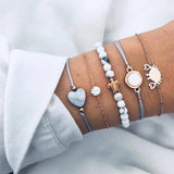 ZORCVENS 5Pcs/lot Bohemian Map Charm Bracelets Set Bangles For Women Multilayer Crystal Beads Heart Bracelet Gift