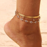 Bohemia Alloy Multi-layers Gold Silver Beads Sequins 3 Pieces Set Bracelet For Women Jewelry Foot Chain Anklets Accessories Gift